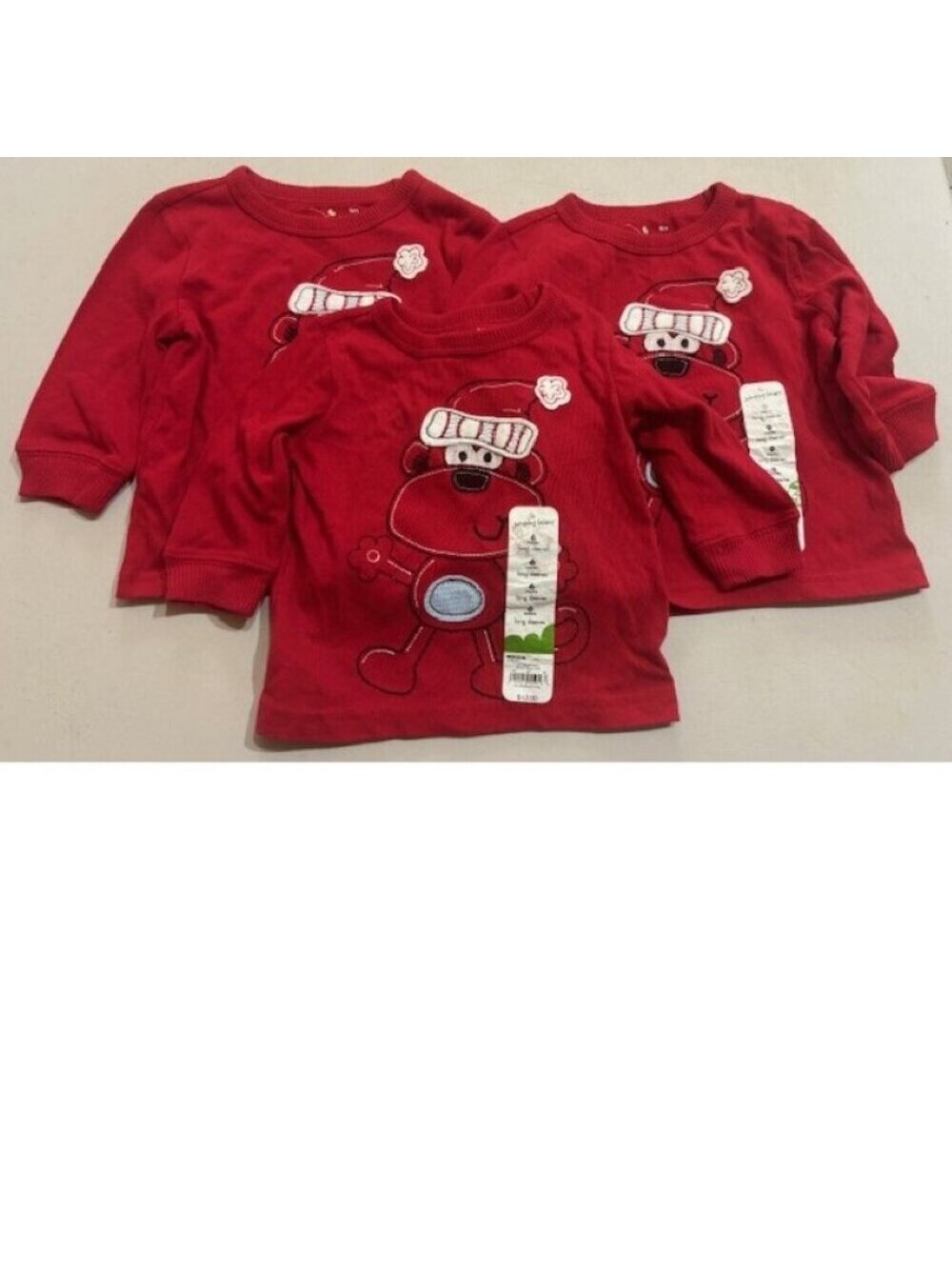 JB Christmas Shirts 6-9 mths Boys 3 Pc Santa Monkey Red Long Sleeve Crew